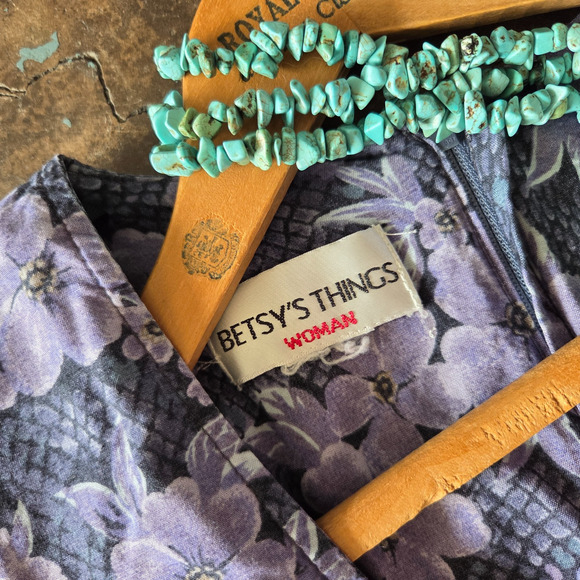 Vintage 90s Floral Print Midi Dress Plus Size 1X Purple Lace Up Grunge Cottage - Picture 6 of 8